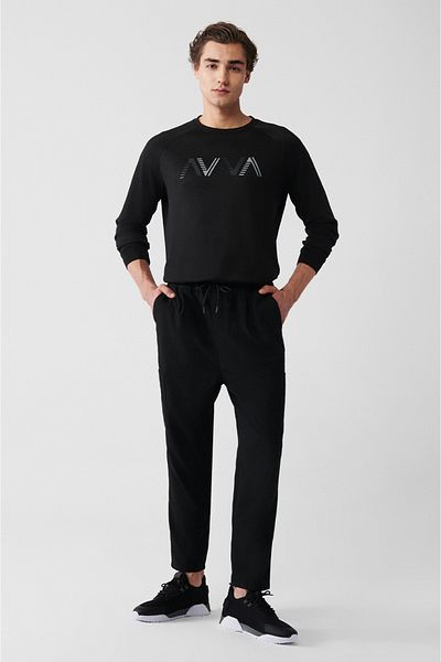 Avva Pánské černé elastické pasové šněrovací kalhoty Cargo Pocket Strečové kalhoty Jogger A31Y3025