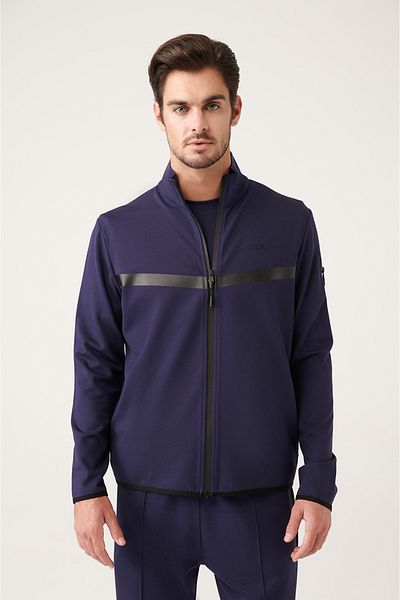 Avva Ανδρικό φούτερ με στάμπα γιακά από ύφασμα Navy Blue Interlock A31y1203