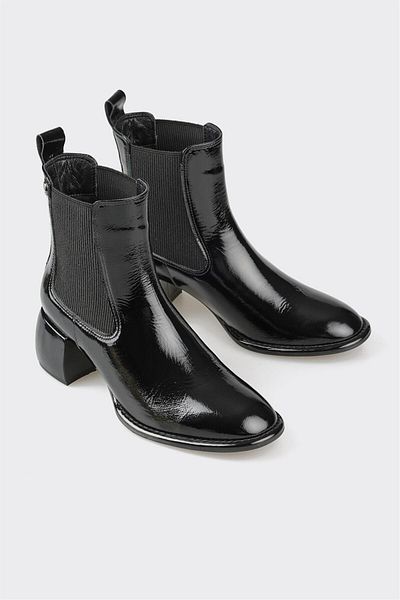 Elle Shoes Μαύρα δερμάτινα γυναικεία κλασικά μποτάκια