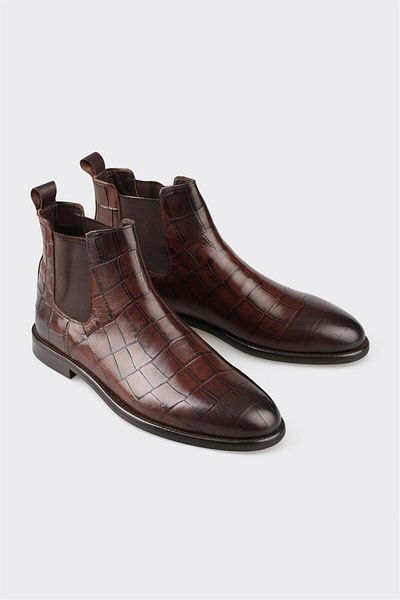 Elle Shoes Καφέ Δερμάτινες Ανδρικές Κλασικές Μπότες