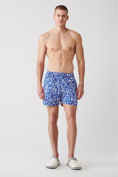 Avva Μπλε Quick Dry Geometric Printed Standard Size Special Boxed Comfort Fit Μαγιό θαλάσσης