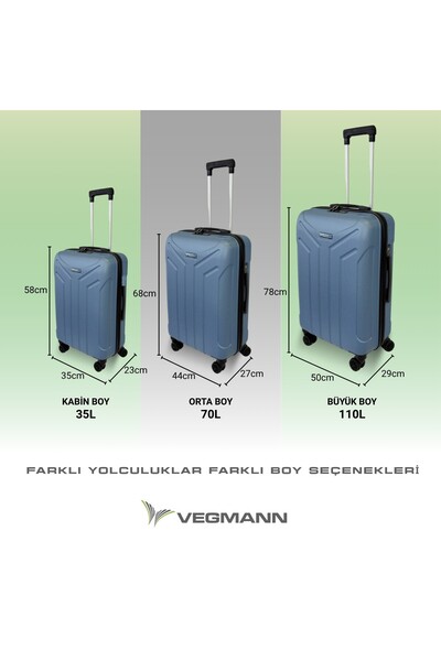 Vegmann Tartılı Scavel Mavi 3 lü Valiz Seti