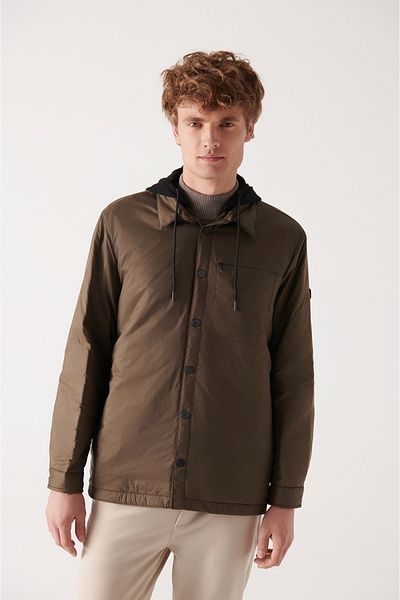 Avva Men's Khaki Hooded Light Fiber Water Repellent Coat A22Y6081