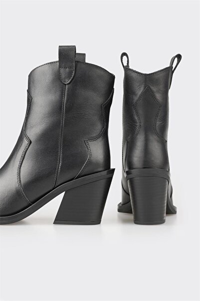 Elle Shoes Siyah Deri Kadın Western Bot