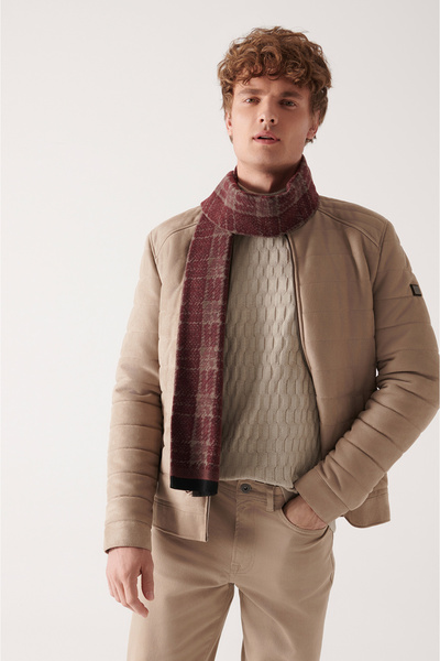 Avva Men's Beige Stand Collar Faux Suede Coat A22Y6091