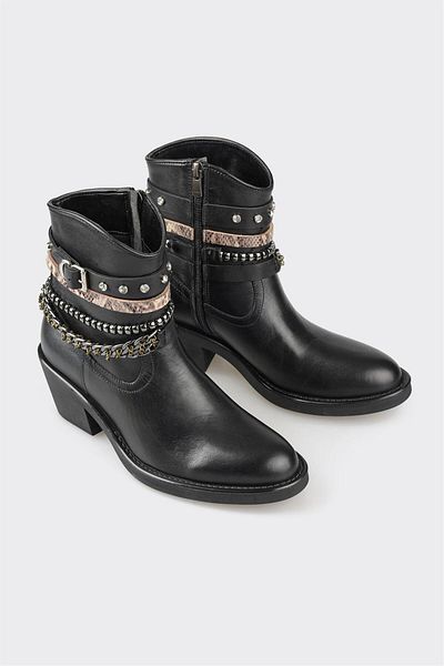 Elle Shoes Μαύρα Δερμάτινα Γυναικεία Casual Μποτάκια