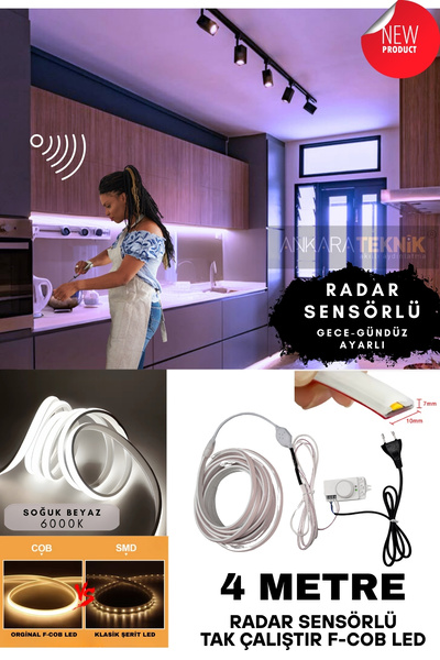 ankarateknik Sensörlü Beyaz Renk F- Cob Neon Led / Yüksek Lümen/ Dolap Alçıpa...