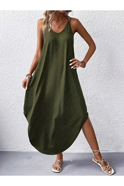 D&M Life Collection Γυναικείο Μακρύ Φόρεμα Βισκόζης με λαιμόκοψη V