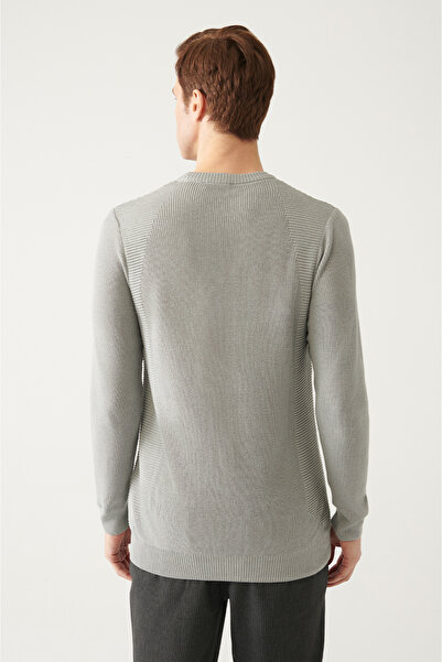 Avva Men's Gray Crew Neck Jacquard Knitwear Sweater A22Y5178