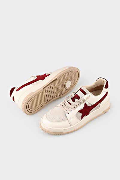 Elle Shoes Ecru Leather Women's Sports Shoes