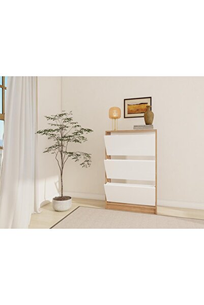 Masif Market Kisikoz Düşer Kapaklı Ayakkabılık Marbella Kiraz - Beyaz Renk