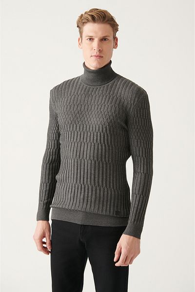Avva Men's Anthracite Full Turtleneck Cotton Knitwear Sweater A22Y5020
