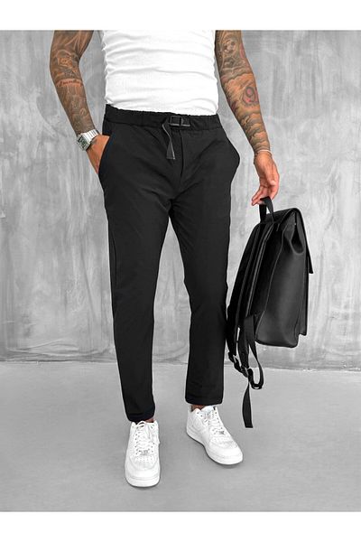 ablukaonline Men's Elastic Waist Tecno Fabric Slim Fit Trousers Black