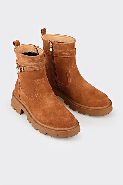 Elle Shoes Ταν Δερμάτινα Γυναικεία Καθημερινά Μποτάκια