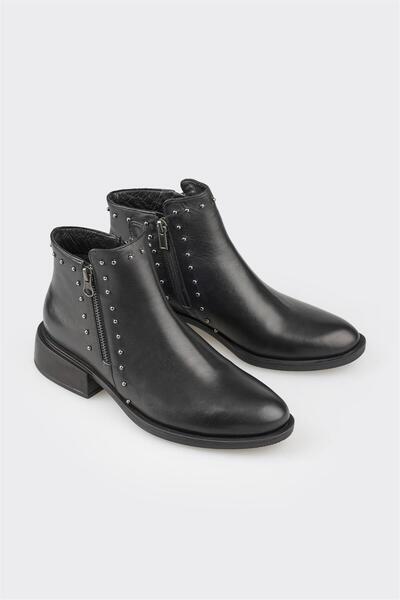 Elle Shoes Siyah Deri Kadın Klasik Bot