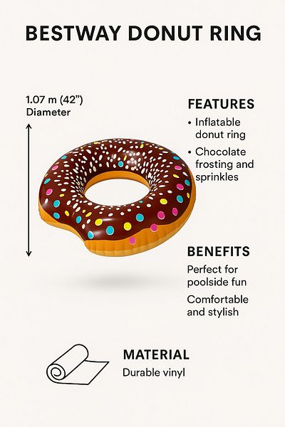 BESTWAY Summer Flavours Donut Ring 1.07m – Inflatable Pool Float, Fun Sprinkles, Durable Vinyl