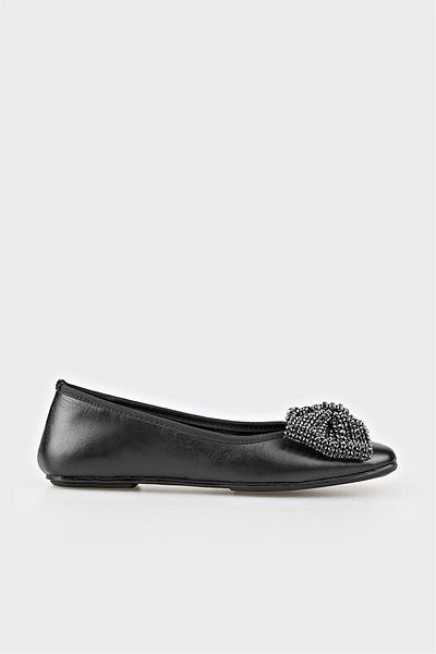Elle Shoes Black Leather Women's Ballerinas
