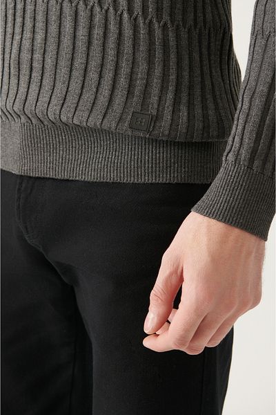 Avva Men's Anthracite Full Turtleneck Cotton Knitwear Sweater A22Y5020