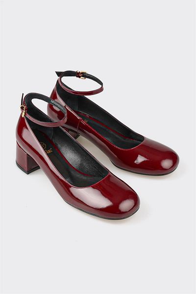 Elle Shoes Pantofi cu toc de damă din piele burgundy