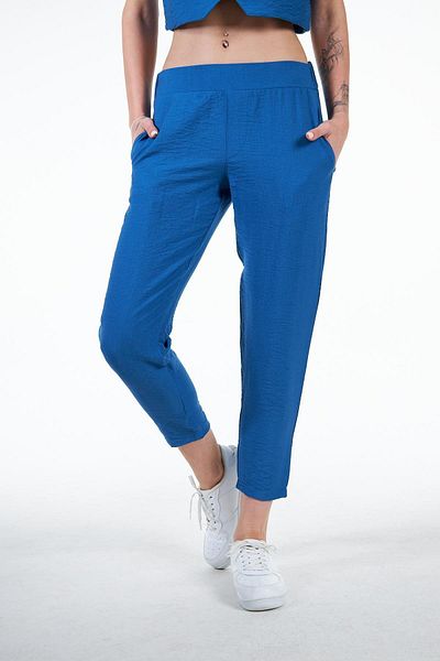 Chandraswear Blue Women's Linen Look Carrot Fit Carrot Trousers - Perla
