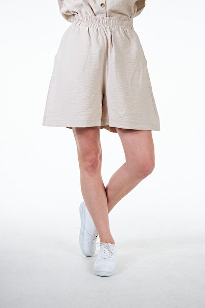 Chandraswear Beige Women's Woven Linen Look Comfortable Fit Shorts - Noe