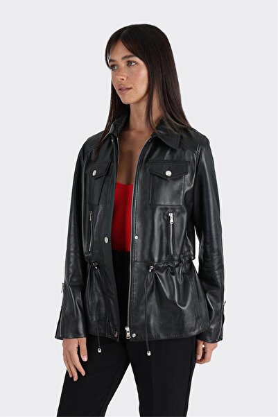 Elle Shoes Siyah Deri Kadın Ceket