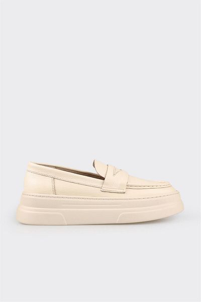 Elle Shoes Ecru Leather Women's Loafer