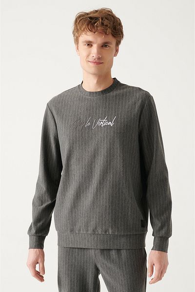 Avva Ανδρικό φούτερ Anthracite Crew Neck με στάμπα με 2 κλωστές A22y1133
