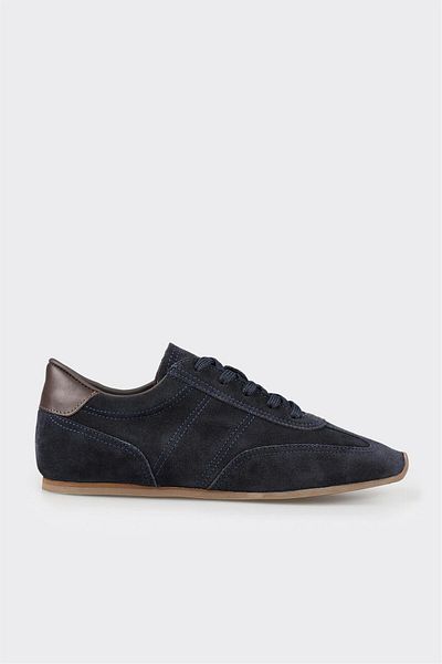 Elle Shoes حذاء رياضي نسائي من الجلد باللون الأزرق الداكن