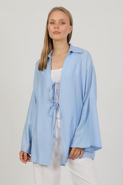 PASTELASTORE Kimono de damă din țesătură naturală de viscoză, cu buzunare și șireturi 1167 – model ușor, fluid, fluid, de vară
