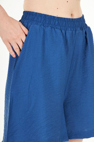 Chandraswear Blue Women's Woven Linen Look Comfortable Fit Shorts - Noe
