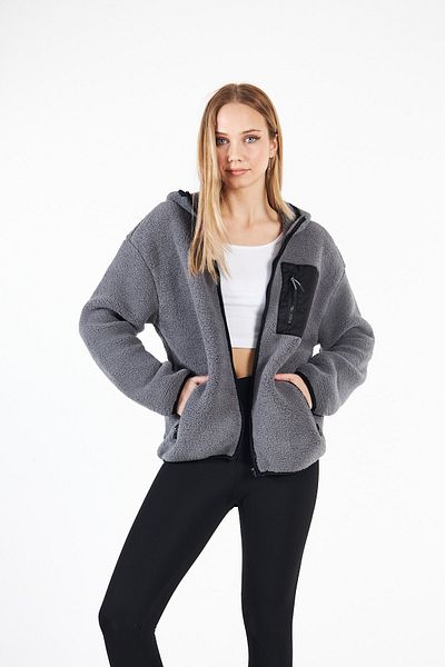 Chandraswear Anthracite Women's Zippered Plush Cardigan - Rita
