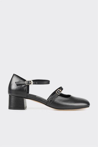 Elle Shoes Black Leather Women's Heeled Shoes