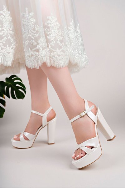 Lölük Moda Women's High Heels Platform Wedding Dress Engagement Wedding Mother of Pearl White Shoes