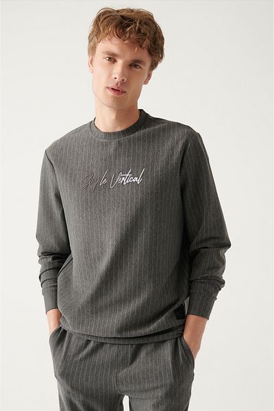 Avva Ανδρικό φούτερ Anthracite Crew Neck με στάμπα με 2 κλωστές A22y1133