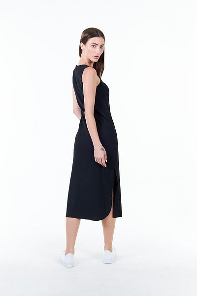 Chandraswear Barbara - Black Midi Long Dress with Slit Detail