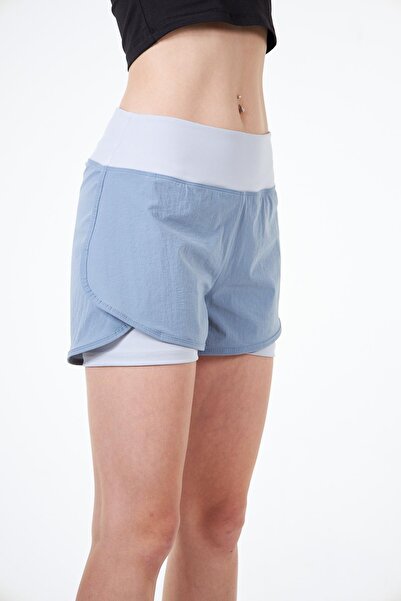 Chandraswear Mavi Kadın 2 Katmanlı Spor Şort Taytlı 2in1 - Lucia