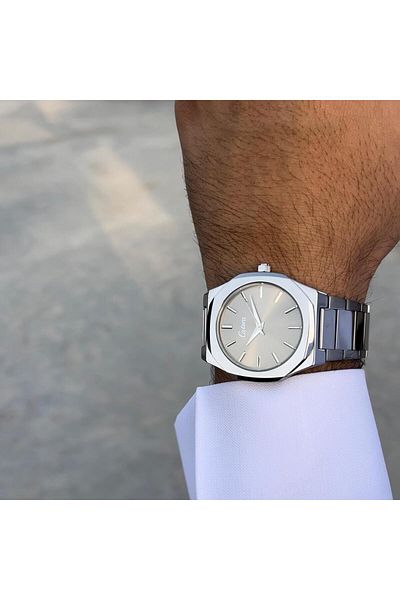 catera Men's Silver Steel Watch with Grey Dial