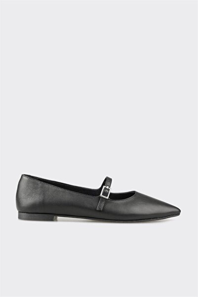Elle Shoes Black Leather Women's Ballerinas