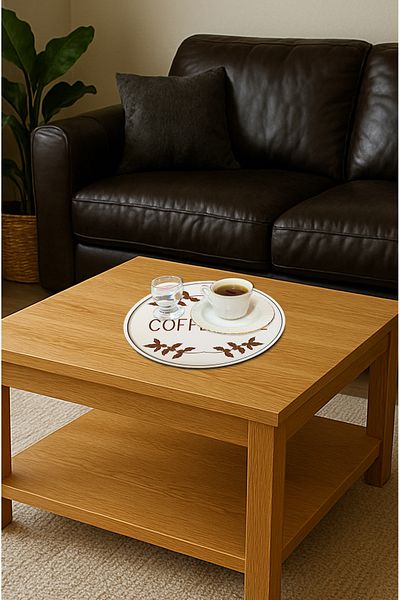 kutuTR ☕   Coffee Time – طقم صواني MDF مزخرفة مكونة من 3 قطع (24 سم) M19