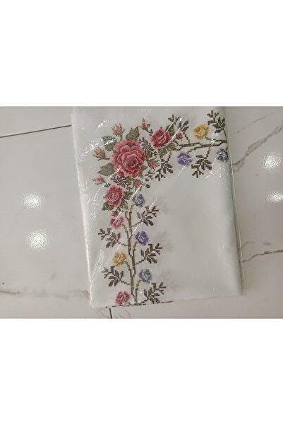 Elisam Worry-Free Stain-Proof Tablecloth for 4 People (Cross-Stitch Flower Pattern)