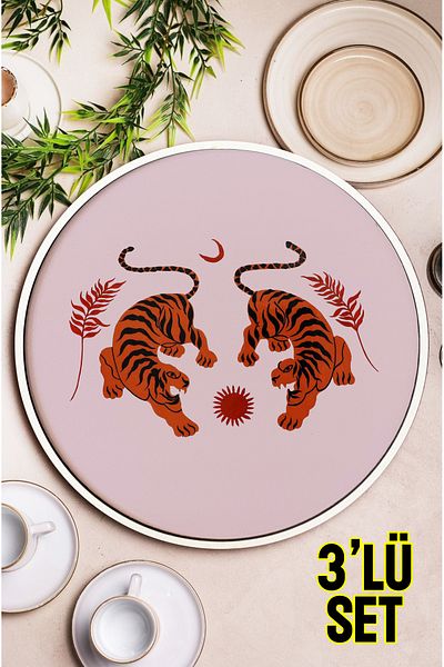 kutuTR 🐅   روح النمر - رمز القوة والأناقة مجموعة صينية ديكور MDF مكونة من 3 قطع M16