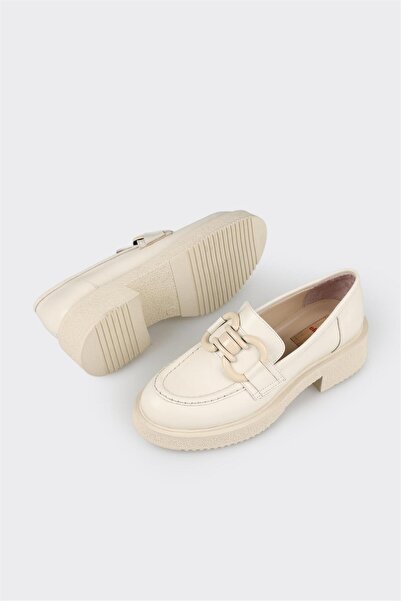Elle Shoes Bej Deri Kadın Loafer