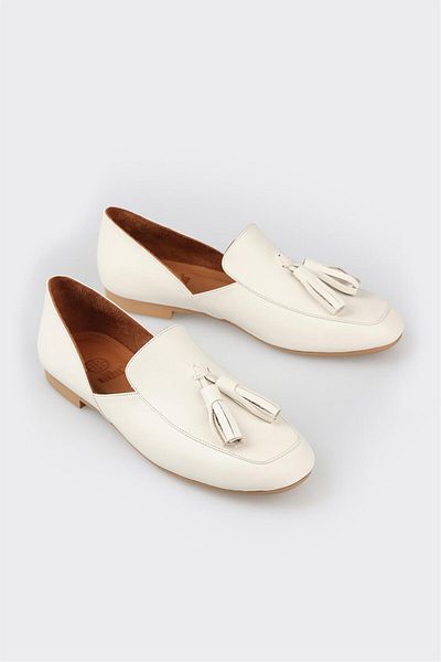 Elle Shoes Ecru Leather Women's Loafer