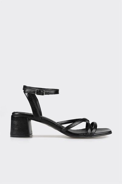 Elle Shoes Black Leather Women's Heeled Sandals