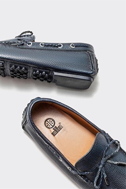 Elle Shoes Navy Blue Leather Men's Casual Shoes 24Y