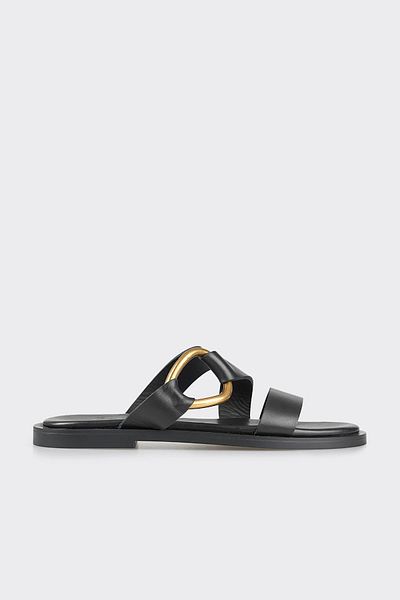 Elle Shoes Black Leather Women's Slippers
