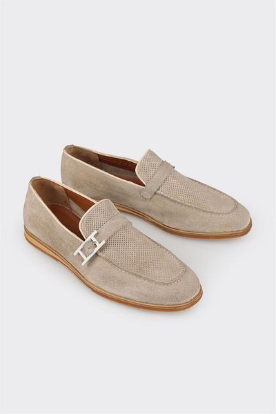 Elle Shoes Beige Leather Men's Loafer