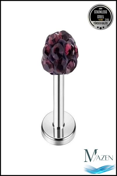 MAZEN Zircon Stone Piercing |   8 mm Plum |   Non-Tarnish Steel |   Cartilage Tragus Lip |   Single Ball