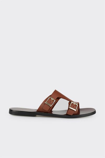 Elle Shoes Tan Leather Women's Flat Slippers